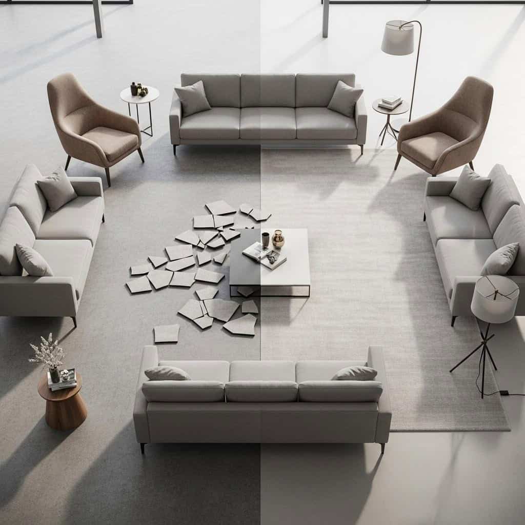 5. Tapetes Pequenos ou Desproporcionais